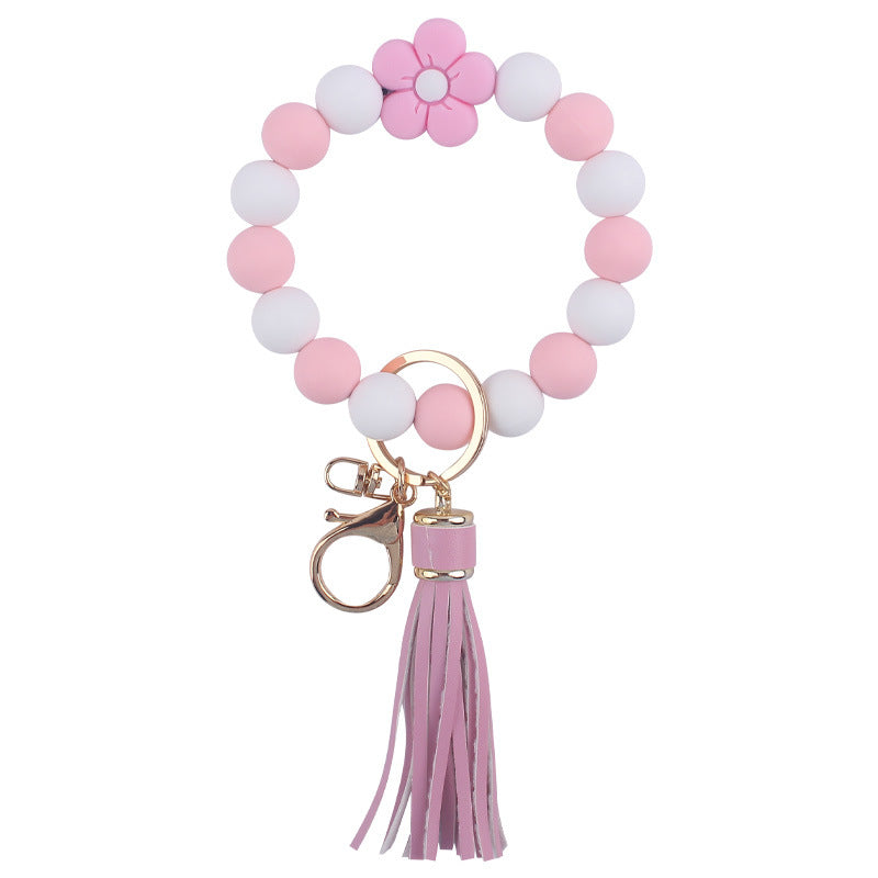 Wholesale Cartoon Flower Silicone Handmade Beaded Wrist Keychain